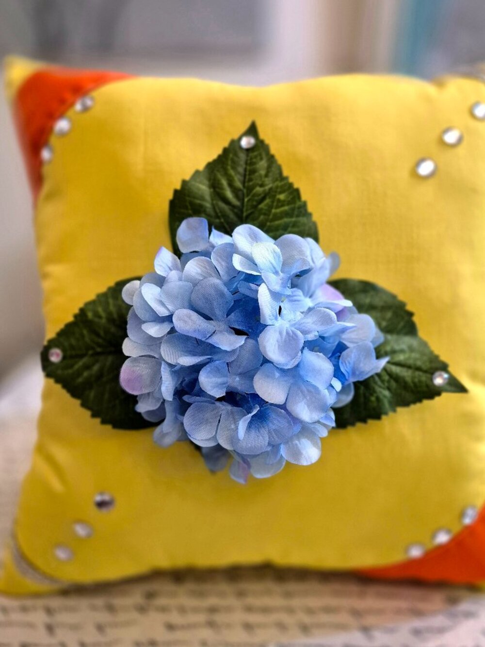 Handmade 16X16 Floral Decorative Throw Pillow Yellow.